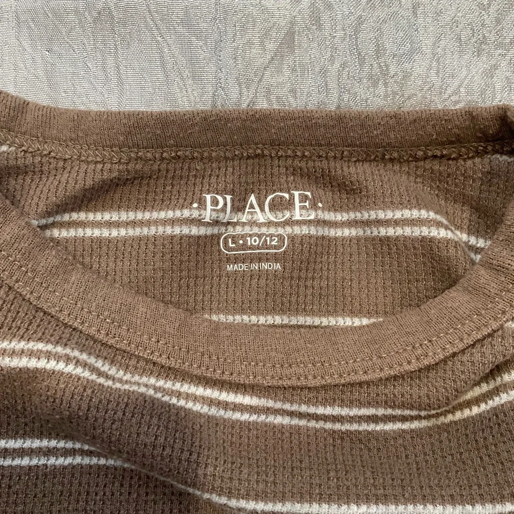 The Childrens‎ Place Boys Brown White Striped Waffle Knit Thermal Shirt L 10/12